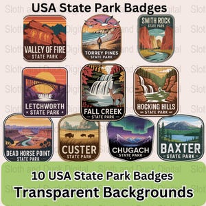 State Park Badges PNG SVG Bundle, State Park Stickers, Transparent Background, Digital Download, Hocking Hills, Dead Horse, Valley of Fire