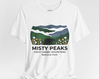Smoky Mountains National Park T-Shirt, Black Bear Misty Peaks Nature Tee