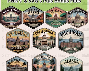 State Capitol Badge Clipart Bundle: Vintage National Park Style (Digital Download
