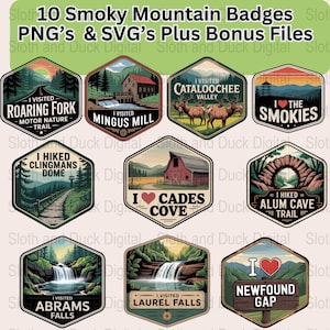 Great Smoky Mountains Badges Digital Download, National Park SVG PNG, Souvenir Stickers, Vacation Clipart, Cricut Silhouette Cut Files