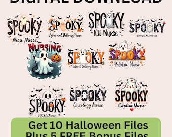 Spooky Nurse Halloween SVG Bundle – Retro Clipart (Digital Download)