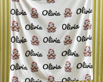 Personalized Velveteen Plush Blanket, Custom Name Throw, Heart Animal