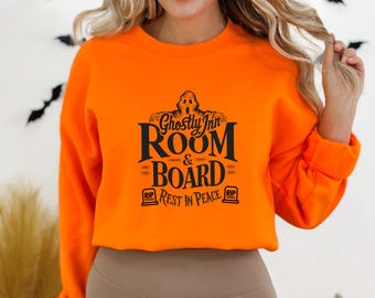 Ghostly Inn Room and Board Sweatshirt, Halloween Themed Sweatshirt, Spooky Season Apparel, Haunted House Design, Rest In Peace Shirt