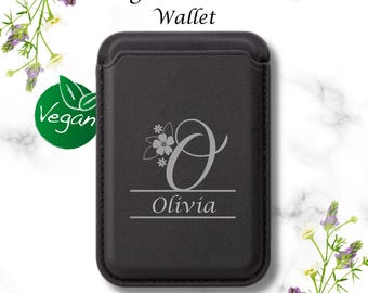 Personalized Vegan Monogram Wallet - Eco-Friendly Accessory, MagSafe® Compatible, Minimalist Design, Stylish Gift for him