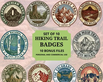 Long Trail Hiking Badge SVG Bundle, National Park Trail Run PNG