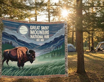 Personalized Smoky Mountains Woven Blanket, Nature Lover Gift