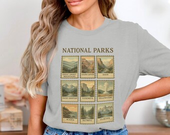 National Parks T-Shirt, Vintage Stamp Style, Nature Travel Tee