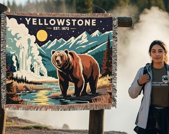 Personalized Yellowstone National Park Woven Cotton Blanket