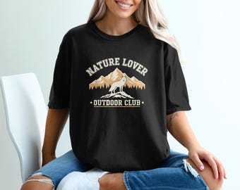Nature Lover Wolf Mountain T-Shirt, Outdoor Club Forest Camping Tee