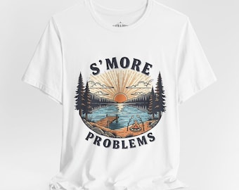 S'More Problems T-Shirts, Funny Camping Tee, Outdoor Adventure Shirt, Campfire Marshmallow Lake Mountain Nature Graphic, Humorous Gift for