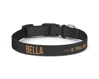 Personalized Name Pet Collar | Clip-on Collar, Custom Engraved Text, Trail Dog Design