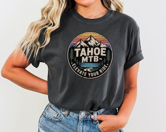 Tahoe MTB T-Shirt: Retro Sunset Mountain Biking Tee