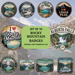 Rocky Mountain National Park Badges: Hiking Stickers & Decals (Digital Download PNG SVG)