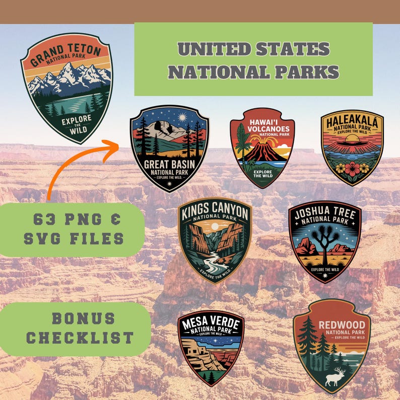 National Park Badges: Travel Stickers, PNG SVG Files (digital Download