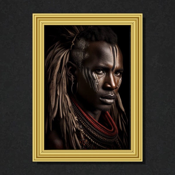 Maasai Warrior Art - Digital Download, Contemporary AI African Tribal Print, Kenya Tanzania Inspired, Unique Wall Decor - Instant Download