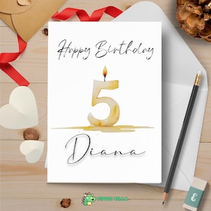 Carte de 5e anniversaire personnalisée - carte d'anniversaire personnalisée pour enfants, fils, fille, petite-fille, nièce carte de célébration du 5e anniversaire