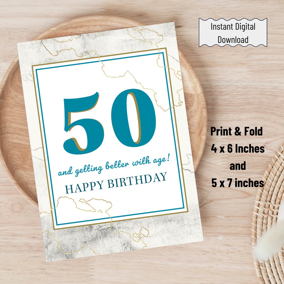 Printable 50th Birthday Greeting Card, Instant Digital Download in 2