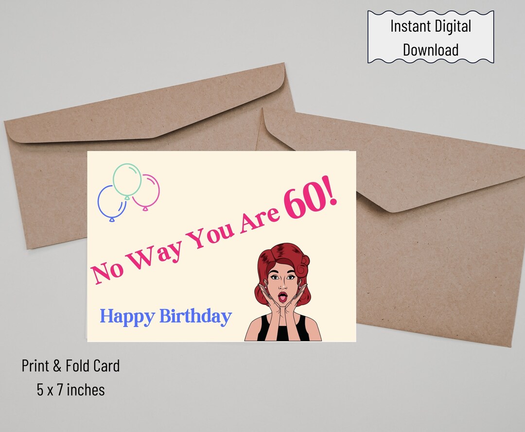 Printable 60th Birthday Card to Download Print and Fold - Etsy