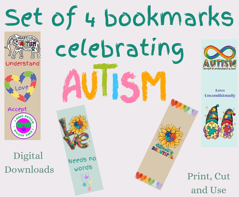 Printable Bookmarks to Celebrate Autism Set of 4 Autism Etsy