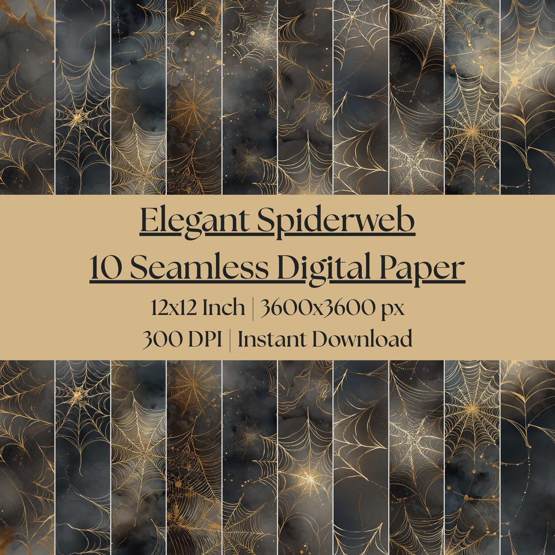 Elegant Spiderweb Seamless Pattern Pack, Gothic Halloween Digital Paper ...