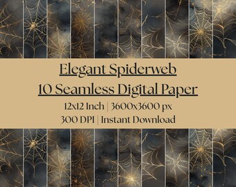 Elegant Spiderweb Seamless Pattern Pack, Gothic Halloween Digital Paper ...