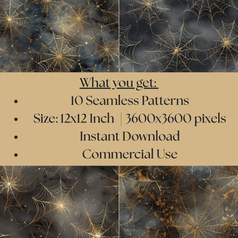 Elegant Spiderweb Seamless Pattern Pack, Gothic Halloween Digital Paper ...