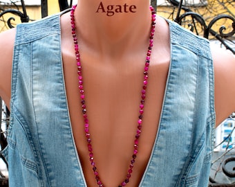 Collana lunga in agata rossa • Collana con perline da 76 cm • Gioiello vistoso con gemma bordeaux • SD50