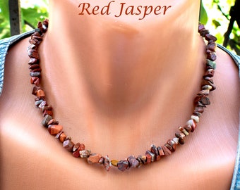 Raw Red Jasper Necklace • Nugget Jasper Bead Jewelry • Earthy Tones Gemstones • Rustic Necklace • SD43