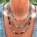 Southwestern Turquoise Necklace with Heishi Beads, Long Tribal-Inspired Gemstone Necklace for Men & Women SD45 product logo