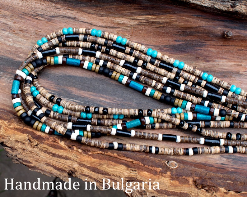 Mens Beaded Necklace Turquoise, Onyx, Wood Beads Choker Necklace Surfer, Boho, Casual, Everyday, Beach Handmade Jewelry SD50 image 9