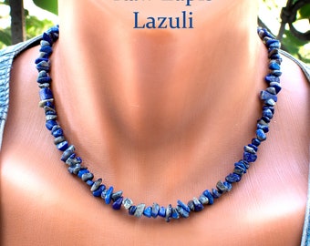 Raw Lapis Lazuli Necklace with Nugget Beads • Chip, Chunky Gemstone Bead  Jewelry • Lapis Choker Necklace • SD25