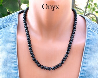 Mens Black Onyx Necklace • Striking Onyx Jewelry For Men • Mens Beaded Necklace • SD43