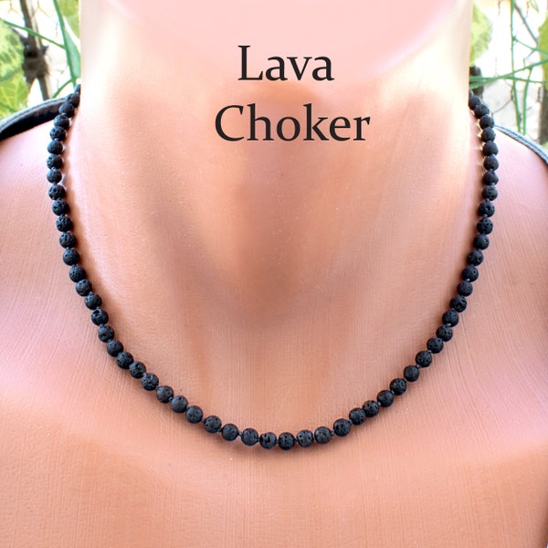 Lava Beaded Choker Necklace • Small Volcanic Stone Knotted Necklace • Layering, Stacking, Everyday • Minimalist, Delicate, Dainty • SD43