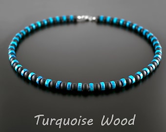 Boho Vibes Turquoise Wood and Black Onyx Necklace • Stylish Choker for Men • SD17