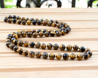 Collana lunga in occhio di tigre, collana con perline di pietre preziose per uomo e donna, gioielli in pietra 30 pollici SD45