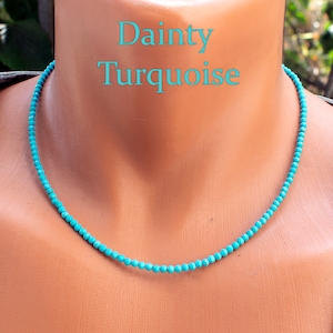 Tiny Turquoise Small Bead Necklace For Women • Delicate Dainty Micro Stone Beads • SD43