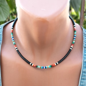 Black Onyx Southwestern-Inspired Choker Necklace for Women • Western-Style Onyx Choker • Tribal Beaded Necklace • SD30