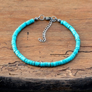 Turquoise Heishi  Bedaded Bracelet For Men, 4mm Turquoise Stone Adjastable Bracelet For Men And Women • SD55