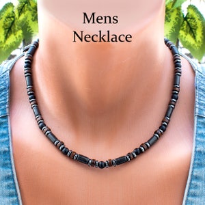 Mens Choker Necklace Bead Choker For Men Mens Beaded Necklace Onyx And Hematite Wood And Stone Black And Brown SD34 image 1