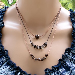 Smoky Quartz Necklace Set: Choker, Beaded, Chips • Brown Natural Gemstone Jewelry • SD57