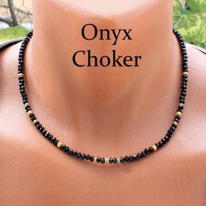 Onyx Gold Choker • Onyx Gold Necklace • Handmade Black Onyx Bead Necklace • Birthday Gift For Her • Gift For Daughter • Gift For Mom • SD40