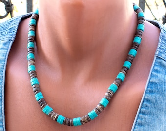 Turquoise Bold Mens Choker Necklace • Brown Wood and Stone Solid Bead Necklace For Men And Women • SD43