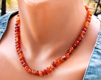 Collar de cornalina • Collar de cuentas de piedras preciosas vibrantes rojas y naranjas para mujer • Joyería de piedra de primavera • SD50