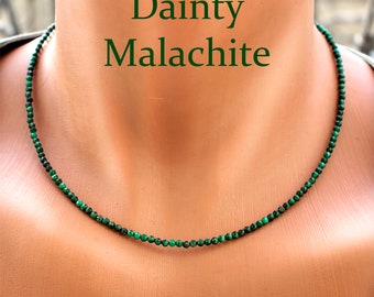 Dainty Malachite Choker Necklace • Small Green Stone Bead Jewelry • Malachite Necklace • SD56
