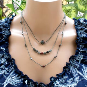 Bloodstone Necklace, Bloodstone Choker, Bloodstone Bead Necklace, Bloodstone Dot Chain | Minimalist Handcrafted Artisan Jewelry • SD68