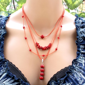 Minimalist Red Coral Necklace, Coral Choker, Coral Beaded Chips Necklace, Red Coral Pendant | Handcrafted Artisan Gemstone Jewelry • SD57