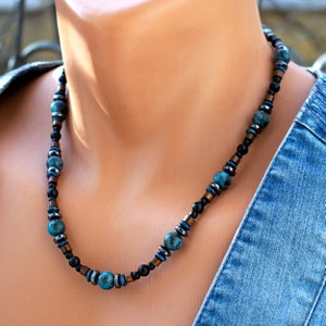 Boho Necklace For Men and Women with Blue Labradorite Stone Beads • Mens Beaded Necklace • Handmade • SD43
