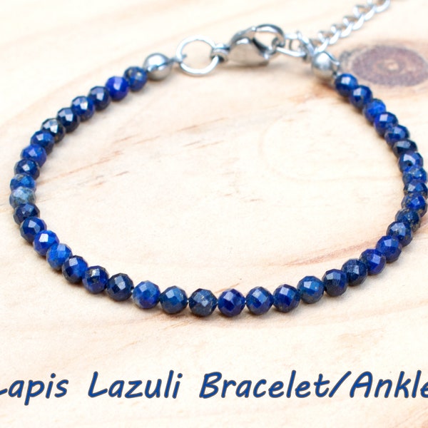 Lapis Lazuli Ankle Bracelet, Lapis Bracelet, Blue Bead Anklet, Delicate Lapis Bead Bracelet, Small Gemstone, Mini Beads, Lapis Jewelry