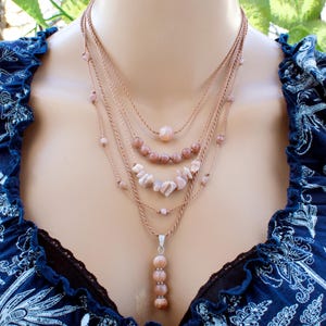 Sunstone Necklace, Sunstone Choker, Sunstone  Beaded, Sunstone Pendant, Satellite Necklace | Minimalist Handcrafted Artisan Jewelry • SD57