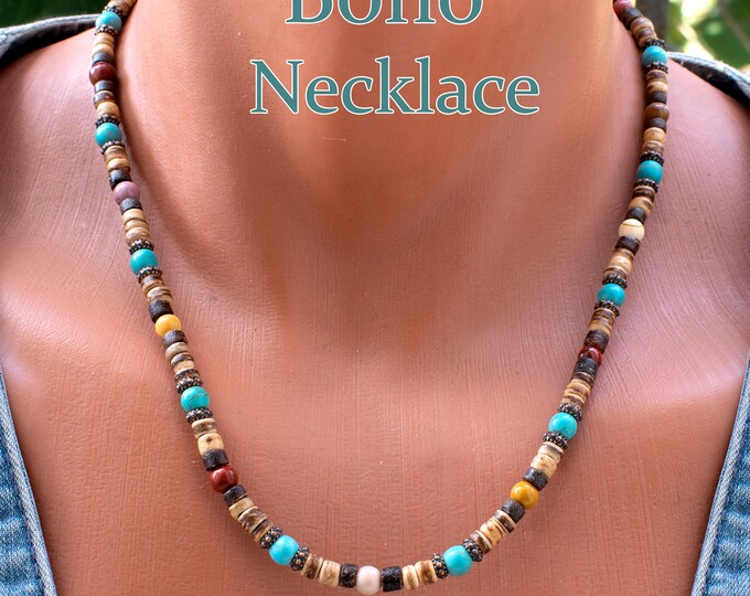Multi Color Stone Bead Necklace for Women Womens Wood Bead Necklace